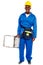 African repairman holding stepladder