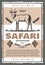 African safari animal with hunter rifle retro card