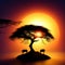 An African safari animal silhouette landscape scene