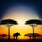 An African safari animal silhouette landscape scene