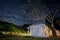 African safari camping tent and beautiful blue night sky