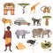 African safari color flat icons set