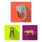 African Safari flat icons in set collection for design. Trophies and equipment for Safari vector symbol stock web