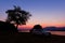 African safari in own cars with tents on the roof, sleeping on the riverside of Zambezi in Zimbabwe, star trails on the sky and