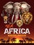 African safari poster with wild animals sketches