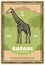 African safari retro banner with giraffe animal