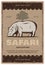 African safari tour vintage banner with hippo