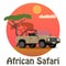 African Safari - Tourist jeep on the savanna