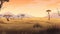 African savanna. 2D game background. Digital illustration of scenery for an adventure game