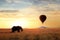 African savanna elephant at sunset in the Serengeti National Park. Africa. Wildlife of Tanzania. Artistic African image. Free copy