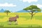 African savannah with grazing antelope landscape - wildlife scene vector