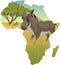 African savannah with warthog - vector illustration