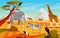 African scape with exotic animals, vector banner