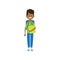 African school boy with book , full length avatar on white background, successful study concept, flat cartoon design