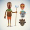 African shaman character with masks set -