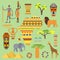 African symbols travel safari icon element set. African animals and people ethnic art south ancient design. Wildlife