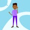 African teen boy character happy phone call male violet suit template for design work and animation on blue background