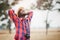 African Traveler man or photographers standing and traveling in the savannah fields