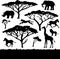 African trees and animals, set of silhouettes