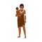 African tribal mom with baby. Young female member of aboriginal tribe standing in ethnic dress and holding child