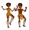 African tribe man and woman in animal skin and fur dancing