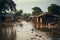 African village after flooding,washed out roads,flooded houses