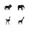 African wildlife black glyph icons set on white space