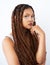 African woman, beauty and hairstyle in studio with portrait and glasses for smart, intelligent and confident. Young