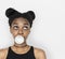 African Woman Blowing Bubble Gum Playful Portrait