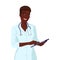 African woman doctor. Smiling medicine worker. Realistic flat portrait.