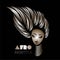 African woman with elegant hairstyle and makeup. Beauty and hair salon logo.