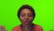 African woman with front of the camera and doing knock knock gesture. Chroma key