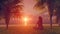 African woman meditating on tropical beach at sunrise