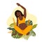 African woman and nature elements. yoga pregnant women concept. Relax, meditation for the expectant mother. vector illustration