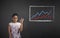African woman with perfect hand signal with a line graph on blackboard background