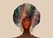 African woman portrait, Nigerian Headtie, ethnic Afro turban and gold earrings. Beauty black girl in Yoruba Wedding clothes