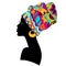 African Woman silhouette with bright multicoloured Turban isolated on white background