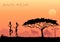 African women against the African sunset. Vector background