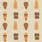 African wooden masks seamless pattern, hand drawn ethnical wallpaper, colorful background