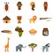 African world flat icons set