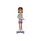 African young girl riding kick electro scooter over white background. cartoon full length character. flat style