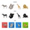 African zebra, animal koala, giraffe, wild predator, lion. Wild animals set collection icons in cartoon,black,flat style