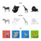 African zebra, animal koala, giraffe, wild predator, lion. Wild animals set collection icons in cartoon style vector