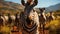 African zebra herd grazing on savannah, nature striped beauty generated by AI