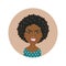 Afro American angry woman face avatar. African girl anger facial expression. Dark-skinned person in rage.