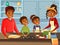 Afro American black family cooking together at kitchen vector flat cartoon illustration of African parents and children