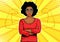 Afro american businesswoman with muscles pop art retro style. Strong Businessman in comic style.