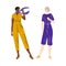 Afro american and caucasian short-haired girls in fashionable modern jumpsuits stand together talking