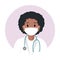 Afro american doctor in medical protective mask against covid-19. Black young nurse with stethoscope and in white coat