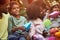 Afro-american family celebrate birthday party.girl and boy playing with paper boats